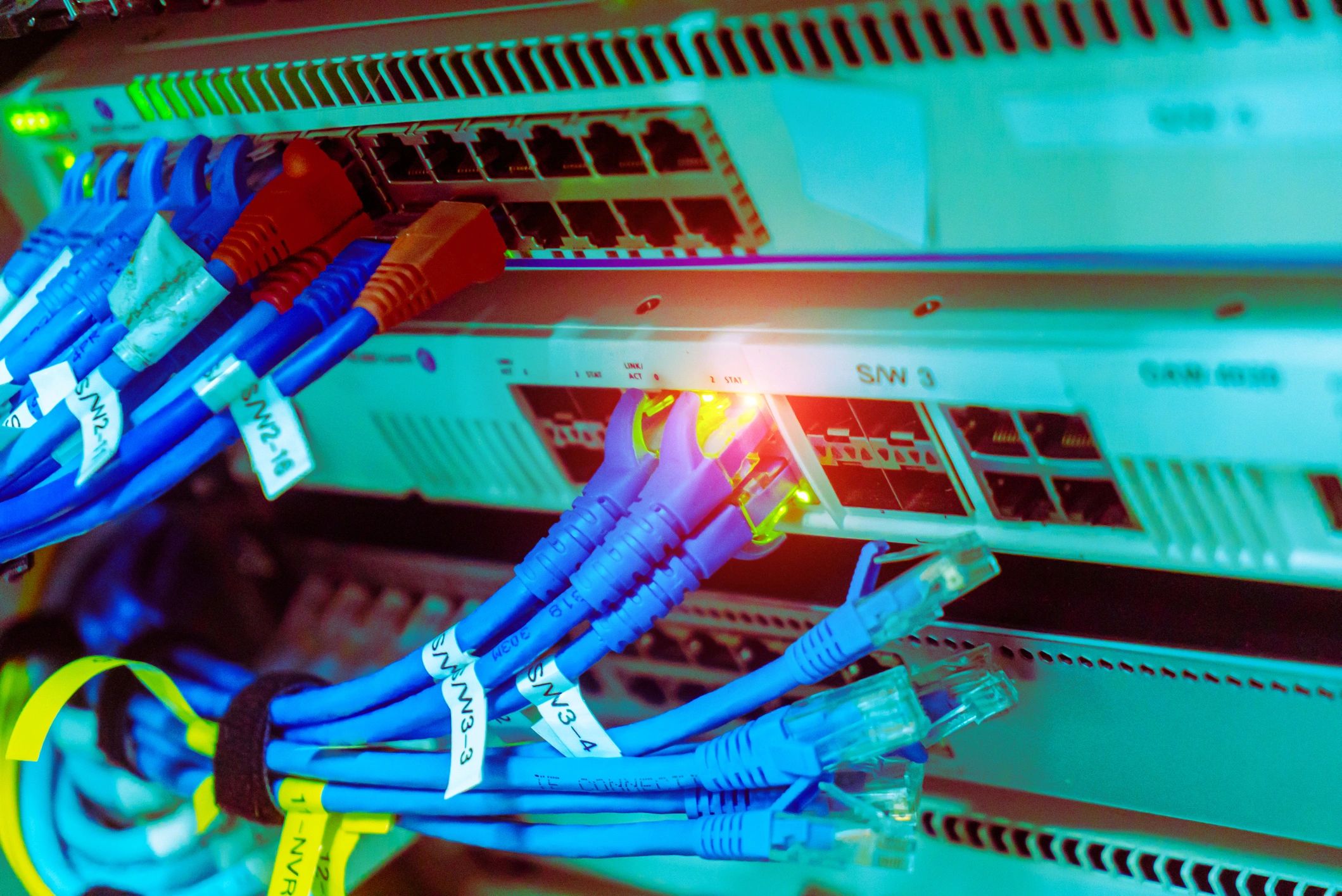 Network switch with ethernet connections and status lights